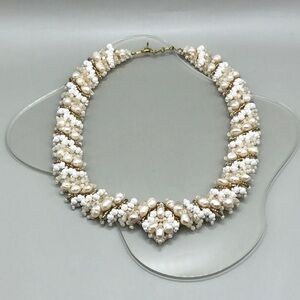 Frehswater Pearl and Lace Beadwork  Formal Bridal Statement Necklace
